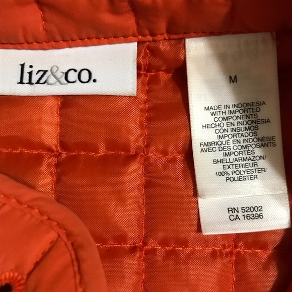 Liz & Co Womens M Quilted Vest Orange Button Down Warm 2 Pockets Belted. - Picture 6 of 10